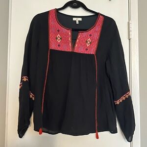 JOIE Black Pink - Embroidered Top / Blouse Size Small